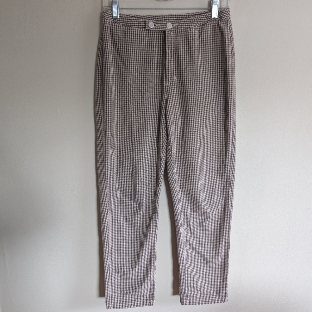 Vintage Liz Clairborne brown and tan gingham cotton trousers size 6 petite